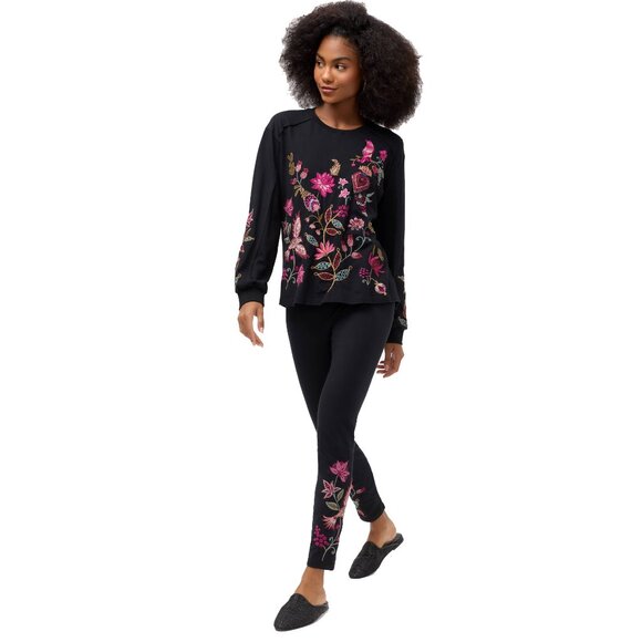 Johnny Was Penellope Legging Cotton Floral Embroidered Leggings Pants Black NEW - Picture 1 of 6